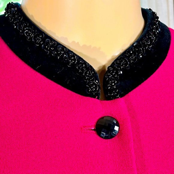 ⭐️HP⭐VTG▪️KASPER▪️Magenta Pink & Black Velvet Bead & Sequin Collar Evening Dress - Picture 3 of 7